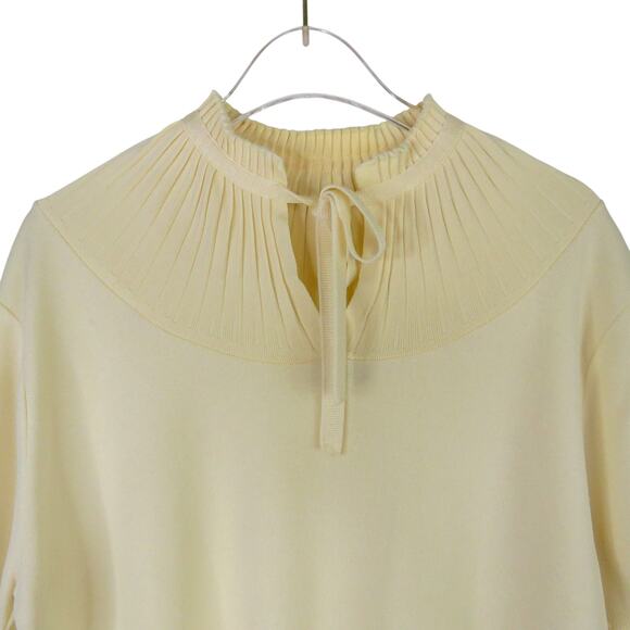 1970s Exmoor Vintage Cream Short Sleeved Pleated Collar Bow Blouse Union Made - Picture 4 of 11